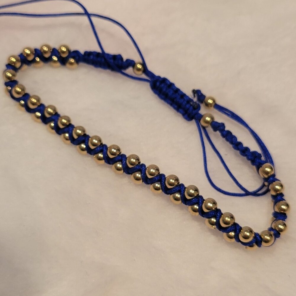 Blue & Gold Braided Adjustable Bracelet HANDMADE